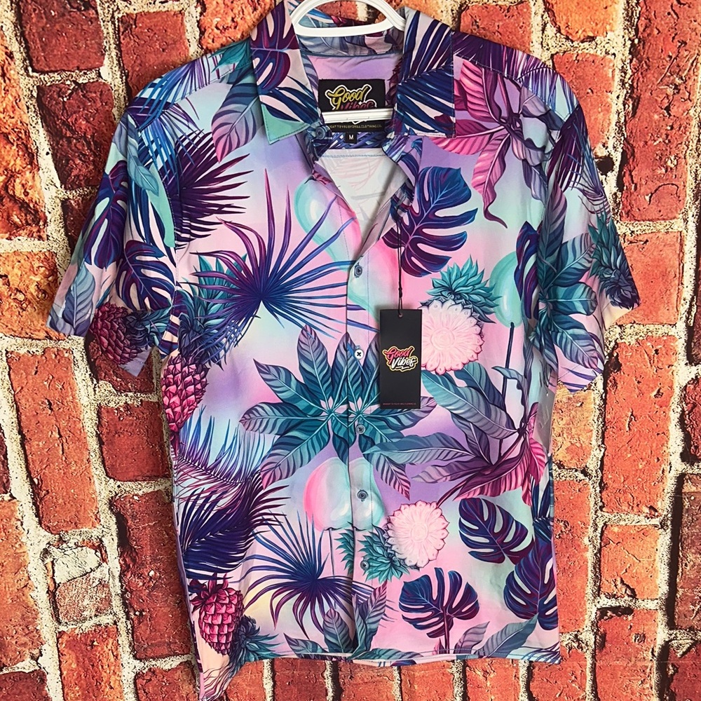 Good Vibes Men's Medium Tropical Print Hawaiian Shirt size medium new with tags